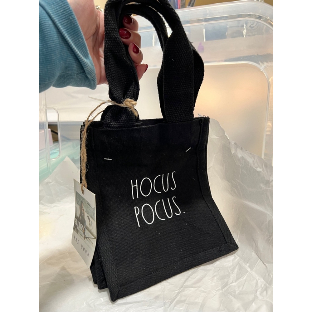 (2) Rae Dunn Small Canvas Black Hocus Pocus Tote Bag NWT